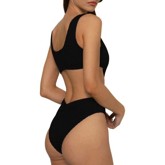 Montce Women's Black Monokini Cutouts Crochet KY One Piece Swimsuit Size XL NWOT - Picture 3 of 9